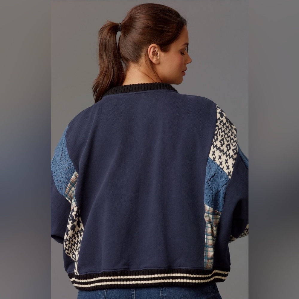 ✨ Anthropologie Mixed Media Pullover Sweatshirt Sz SP - Picture 6 of 7